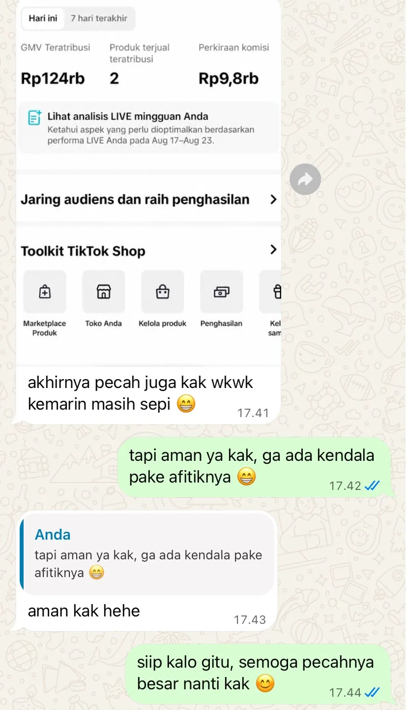 Screenshot chat testimoni pengguna AFITIK 1