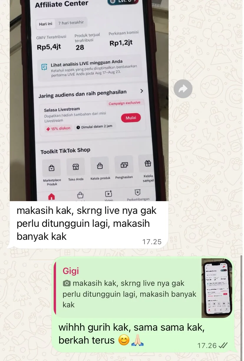 Screenshot chat testimoni pengguna AFITIK 2